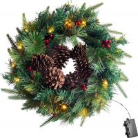 Věnec MagicHome Vánoce, s šiškami, 20xLED teplá bílá, IP20, 3xAA, 45 cm